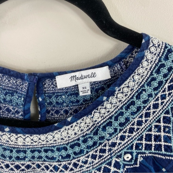 Madewell Embroidered Puff-Sleeve Babydoll Dress in Indigo Plaid Size XS - Picture 7 of 13